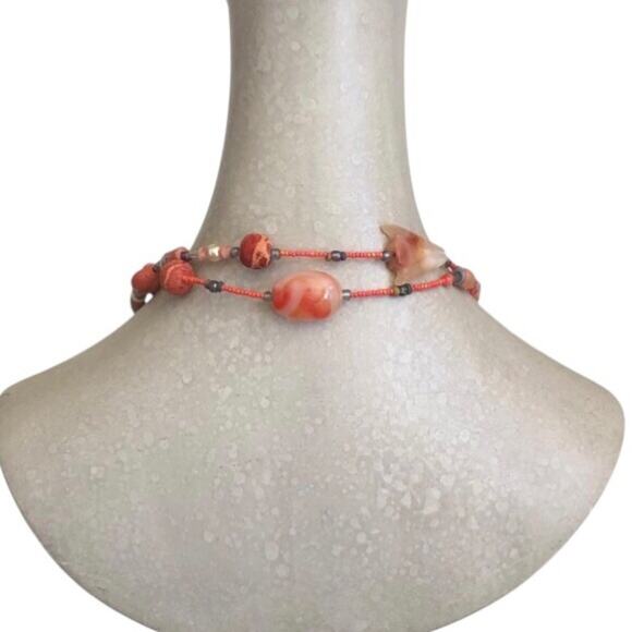 Handcrafted Modern Multi Color And Size Orange Bead Marble Glass Beads Necklace - Picture 8 of 12